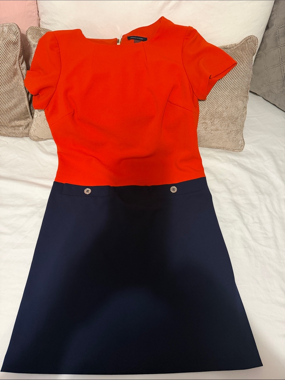 Tommy Hilfiger Orange and Navy Colorblock Sheath Dress